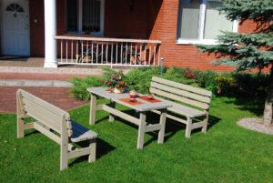 stolik i ławki ogrodowe drewniane