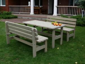 stolik i ławki ogrodowe drewniane
